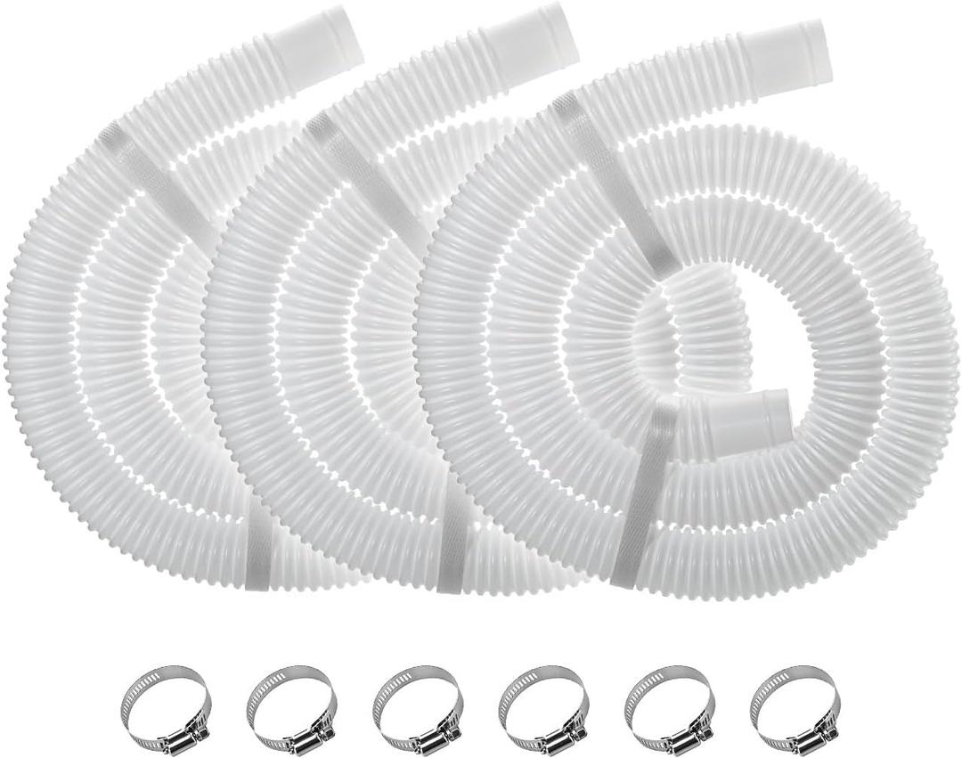Pool Filter Hose for Intex Above Ground Pools 1.25" Diameter x 59" Long Compatible with Intex 607, 637 Models 330/530/1000 GPH Pool Filter Pumps, 1-1/4 Inch Pool Hose with 6 Metal Clamps - 3 Pack