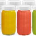 Juice Shot Bottles Set - Wide Mouth for Juicing, Beverage Storage, Liquids, 2 oz, Clear Small Glass Bottles with White Caps, Reusable, Leak Proof, Jars (8 Pack)