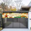 Happy Fall Garden Fence Banner 118 x 20 inchs Autumn Thanksgiving Outdoor Decoration Green Truck Pumpkin Holiday Harvest Welcome Hanging Backdrop for Garden Fence Yard Lawn Porch