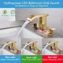 LED Light Widespread Bathroom Faucets for Sink 3 Hole Waterfall Brushed Gold-Bathroom Faucet with Pop-up Drain Assembly, 8 Inch Bathroom Sink Faucet 2-Handles,Modern Lavatory Vanity Faucet