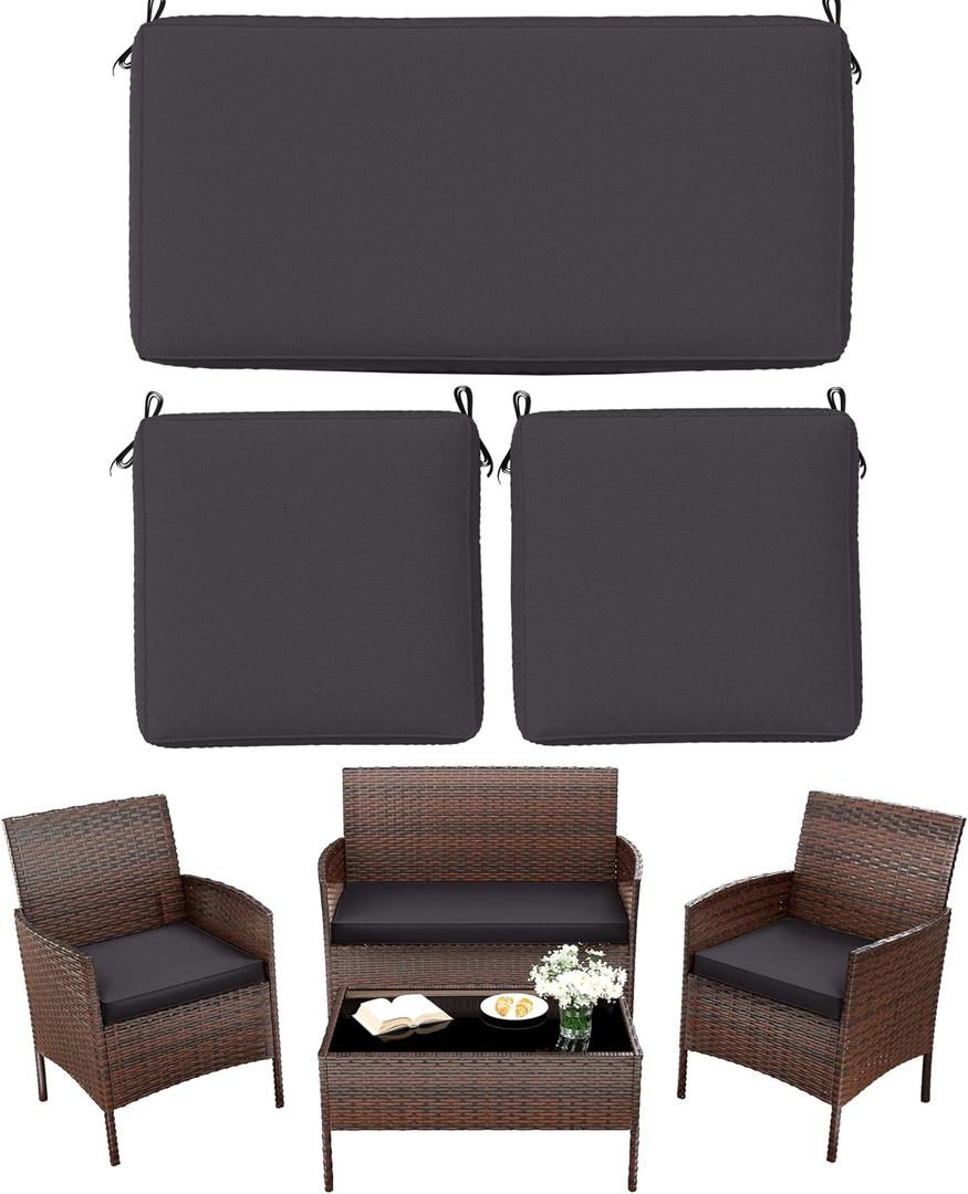3 Pack Outdoor Replacement Cushions, Fit for 4-Seater Wicker Rattan Patio Conversation Set, 36x18x3,18x18x3, Liner & Cover