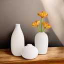 White Ceramic Vase Set of 3 - Small Modern Minimalist Ceramic Bud Vases for Home Decor - Boho Aesthetic Flower Vases for Desk, Shelf & Table, Mantle, Bookshelf (Cute & Versatile) (White)