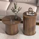 Set of 2 Round Nesting Coffee Tables for Living Room, Fluted Circle Walnut Wood Coffee and End Table Sets for Apartment, Small Spaces, Bedroom, Modern Style, Easy Assembly & Maintenance