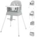 5 in 1 Foldable Baby High Chair,Convertible Highchair for Babies and Toddlers-Portable Infant Booster Seat,Carry Small Box,Dining Chair,Toddler High Chair with 5-Point Harness,Removable Tray-Grey