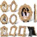 10 Pcs Gold Mini Picture Frames with Stands, Tiny Vintage Picture Frames Oval/Rectangle Mini Baroque Resin Frame for Tabletop Display, Wall Decor, Vintage Home, Wedding