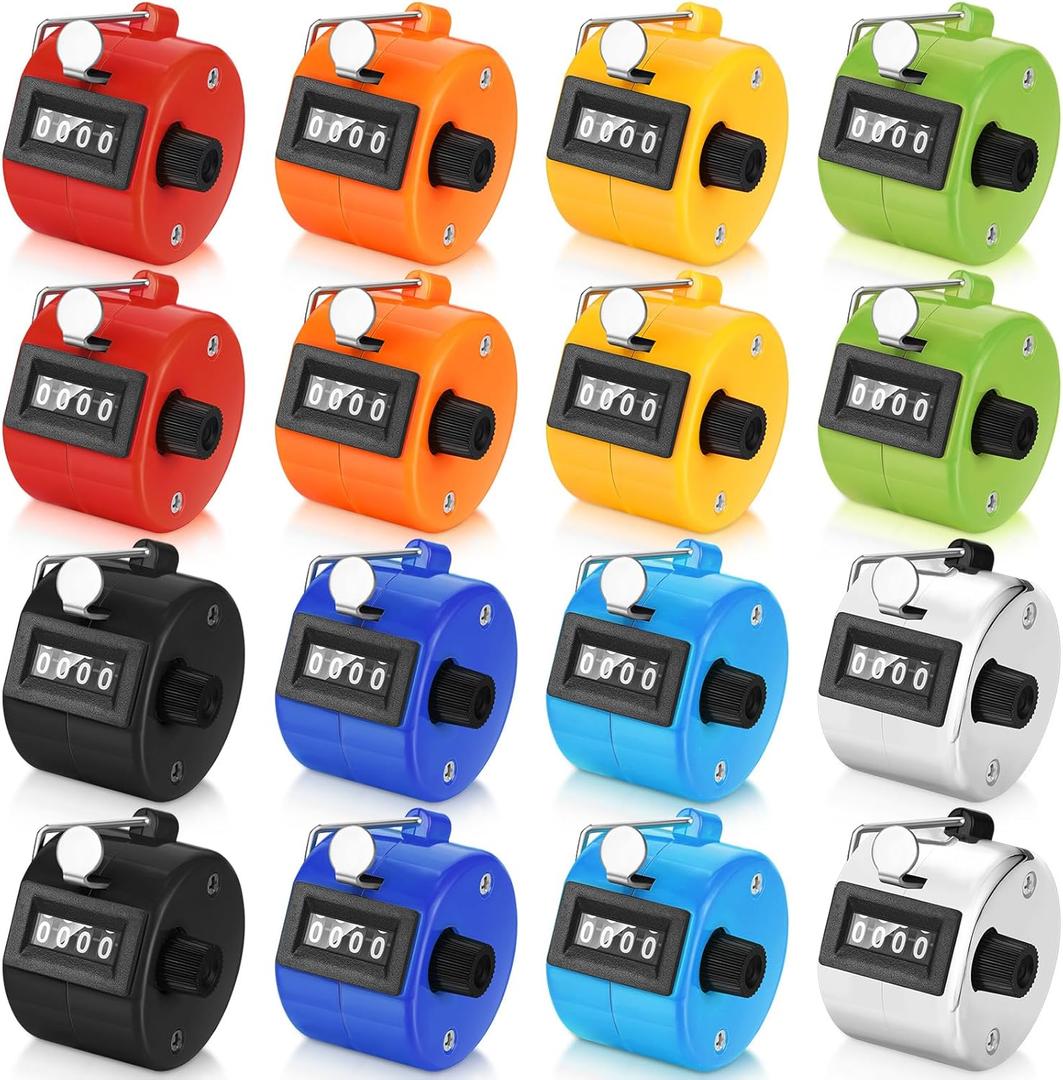 Kathfly 16 Pcs Handheld Clicker Counter 4 Digit Mechanical Tally Counter Assorted Color Pitch Palm for Counting Numbers Knitting Coaching Golf Lap Fishing School Sports Event