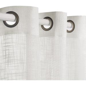 VOILYBIRD Palma Linen Textured Semi Sheer Curtains for Living Room 84 Inch Length Draperies Curtains Bronze Grommet (52''W x 84''L, 2 Panels, Off White)
