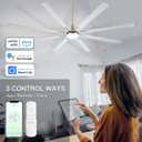 84 Inch Industrial Ceiling Fans with Light,Large Ceiling Fan with Modern 8 Aluminum Blades,Compatible with Alexa,Noiseless DC Motor,Black Outdoor Fan for Garage or Pool area