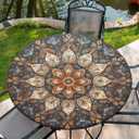 Round Table Cover for Round Tables 36"-70", Fitted Tablecloth with Elastic for Indoor Outdoor Party Holiday, 36inch, Boho