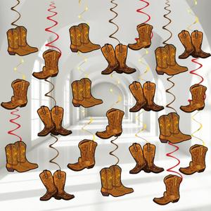 60 PCS West Cowboy Themed Party Hanging Swirls Wild Western Hanging Decorations Western Cowboy Boot Banner for Baby Shower Birthday Party Ceiling Decorations Supplies (Brown)