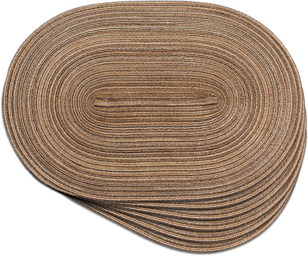 Noctiflorous Oval Braided Placemats Set of 6 Woven 12x18 Inch Non Slip Washable Heat Resistant Place Mats Round Tablemats for Dining Kitchen Party Daily Table Decor Dinner Mats (12 Brown, 6) (6 pcs, 12 Brown)