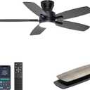 Ohniyou Ceiling Fans with Lights, 42'' Low Profile Ceiling Fan with Light and Remote/APP Control, Modern Flush Mount Ceiling Fan for Indoor Bedroom Kitchen, Dimmable, Qiuet DC Motor, Black