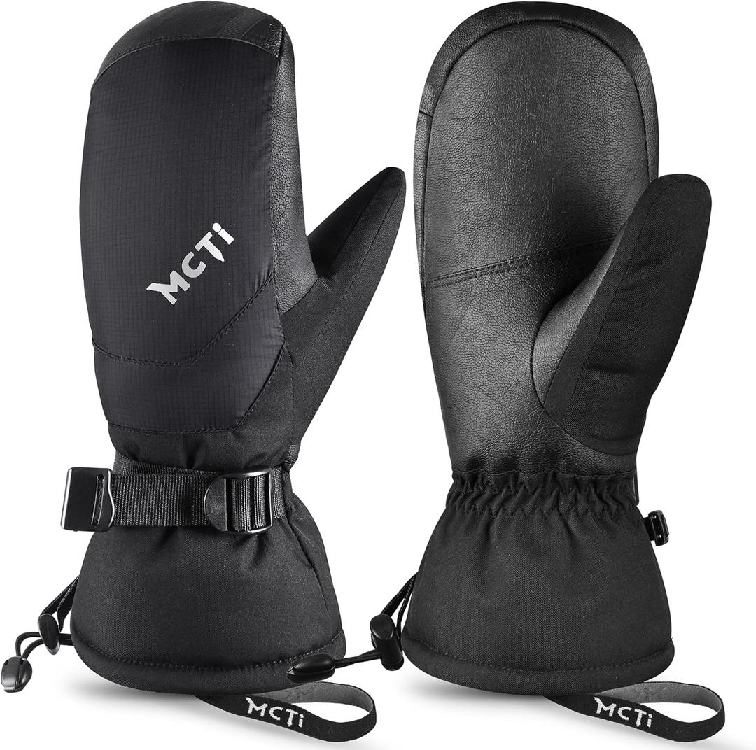 MCTi Ski Mittens Down Mittens Waterproof Touch Screen Winter Snow Mitt for Women (Medium, black)
