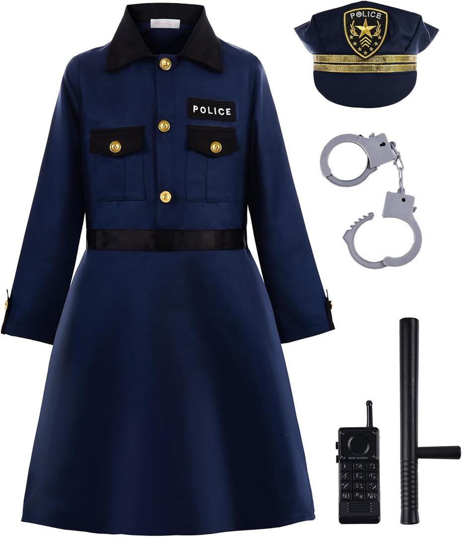 ReliBeauty Girls Police Costume Halloween Dress (4-5/110, Navy)