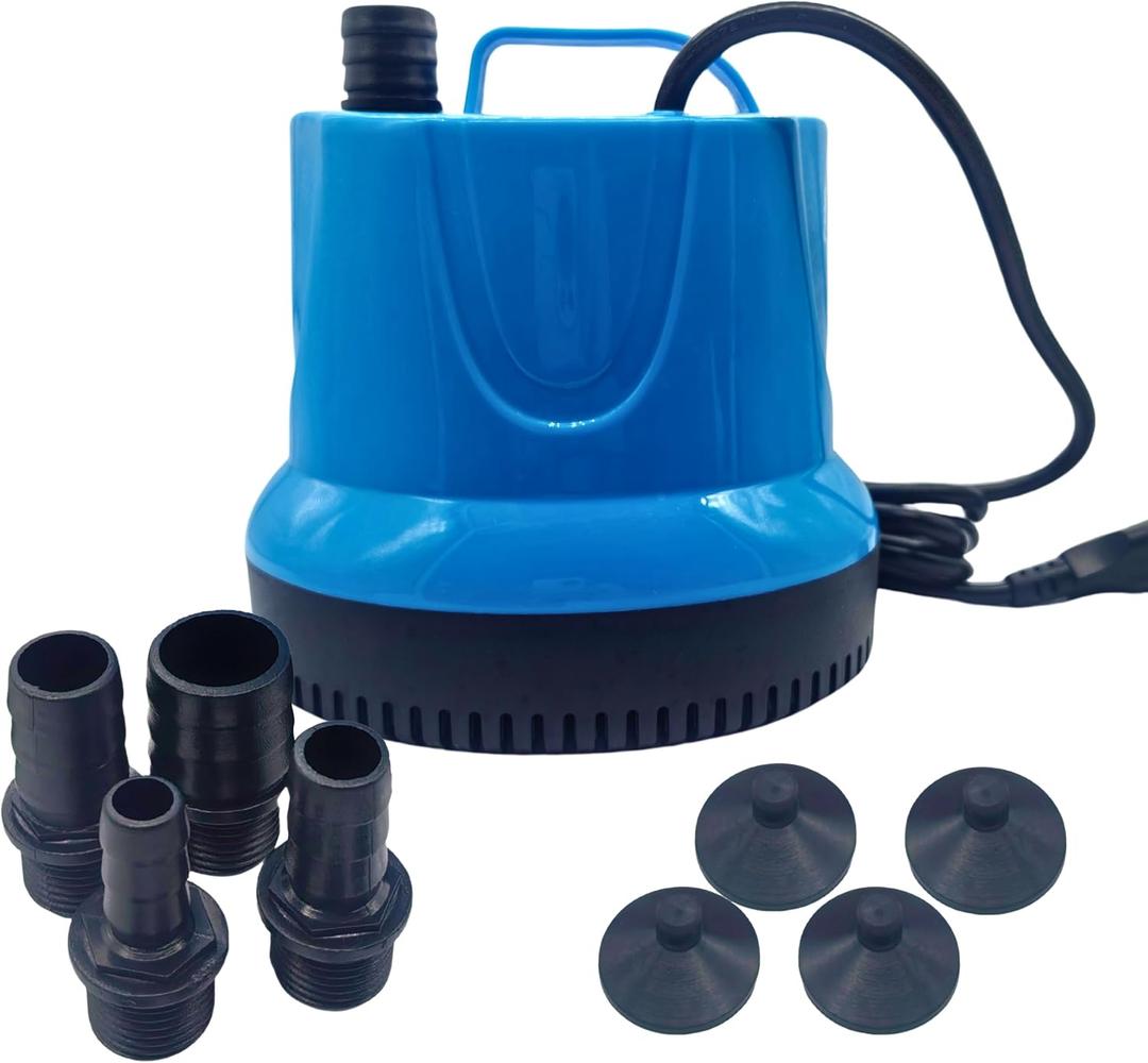 Teamson Home 1191 GPH 100W Adjustable Submersible Water Pump with a 6 ft. Power Cord and 4 Different Nozzles for Fish Tank, Pond, Aquarium, Fountains, and Hydroponic Systems, Blue