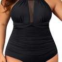 Aqua Eve Plus Size Swimsuit Women One Piece Swimsuit Tummy Control High Neck Bathing Suit Ruched Swimwear (Black -1)
20W
