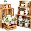 Set of 6 Decorative Wood Crates for Storage Display Rustic Nesting Crates with Handle Farmhouse Wooden Storage Container Boxes for Wedding Decorations Christmas Party Supplies(Light Burnt)