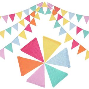 2 x Pastel Color Pennant Banner Flags, Triangle Banner Flags Outdoor, Burlap Bunting Flags for Birthday Party Festival School Classroom Carnival Garland Hanging Decorations 4 Strings