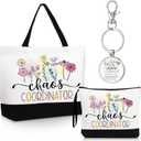 Kacctyen Employee Thank You Gifts Sets Canvas Tote Bag Makeup Cosmetic Bag Appreciation Keychains for Coworker Staff Women(Chaos)