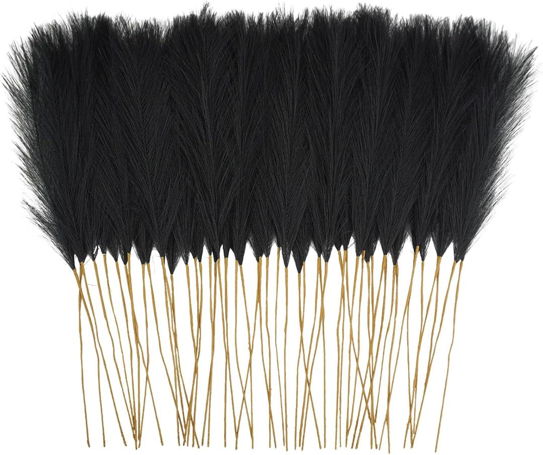 50pcs Faux Pampas Grass, 21.6" Short Artificial Pompous Grass Floral Fake Pompas Grass Branches Vase Filler Flower Arrangement for Home Wedding Boho Decor, Black