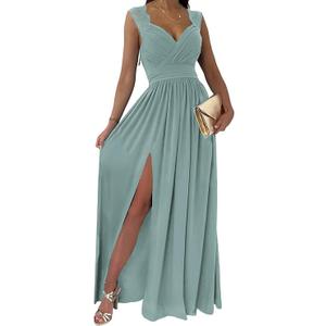 Dokotoo Womens 2025 Formal Dresses Wrap V-Neck Ruched Sexy Bridesmaid Wedding Guest Maxi Dresses, XL 