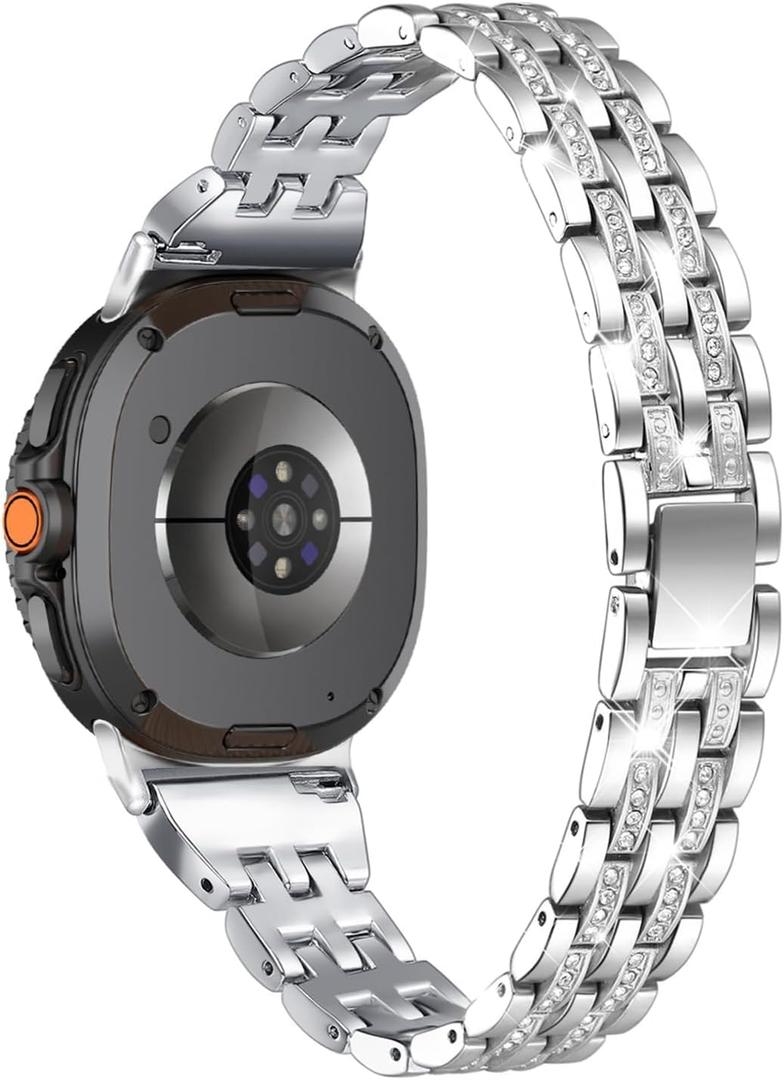 Bling Women Slim Band Compatible with Samsung Galaxy Watch 8 40mm 44mm/Watch8 Classic 46mm Dressy Wristbands (Silver)