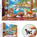 500 Piece Puzzles for Adults Clearance, Seaside Landscape Colorful Houses Window Cats Scenes Challenging Art Puzzle for Gifts Party Games Family Fun, 23" X 15" Dust Free