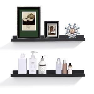 Black Floating Shelves for Wall 24 Inch Wall Shelves with Lip Modern Picture Ledge Shelf Wall Mount Photo Shelves Room Decor Hanging Book Shelves Set of 2 for Bedroom Living Room Bathroom Kitchen