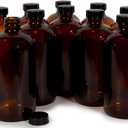 Vivaplex, 12, Amber, 16 oz Glass Bottles, with Lids