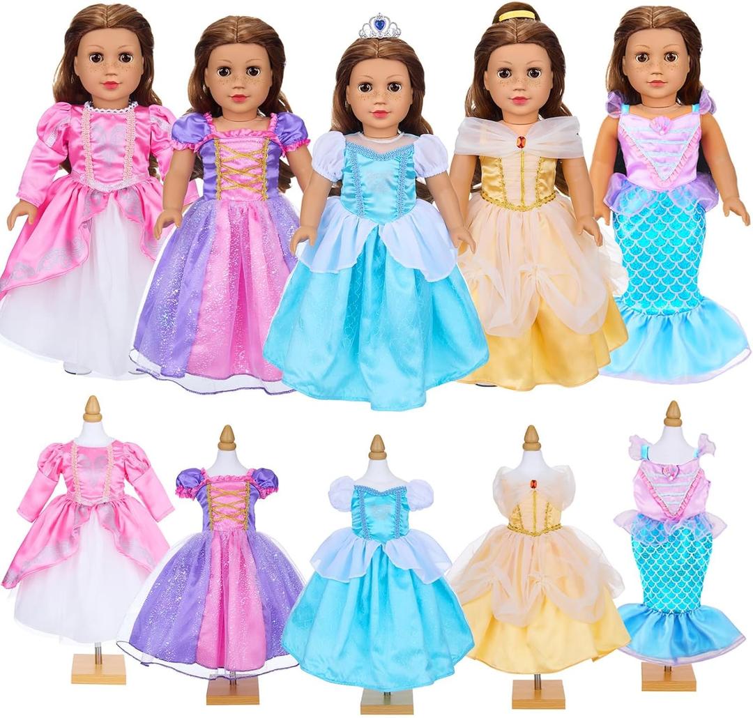 American 18 inch Doll Clothes Accessories - 5Pcs Different Princess Costume Dress American Clothes and Accessories(NO Doll)