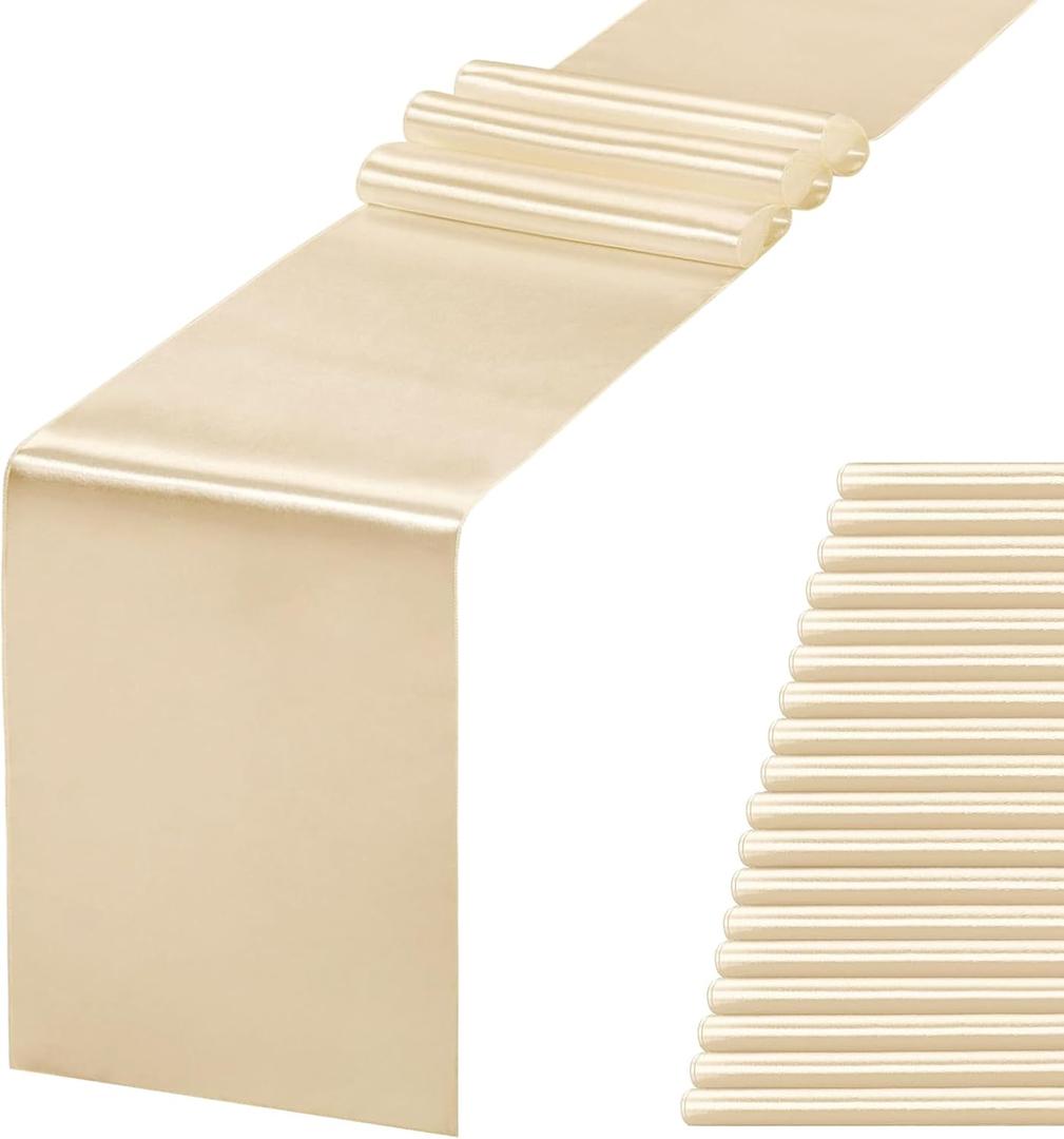 20 Pack Satin Table Runner 12 X 108 Inch Silk Table Runner for Party,Wedding, Birthday, Banquets,Decoration(Champagne)