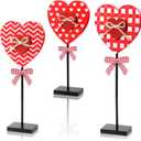 3 Pcs Heart Wooden Sign for Wedding Table, Heart Shape Standing Block, Wedding Table Centerpiece, Love Decor, Double Printed Table Sign for Wedding Anniversary Party Home Decorations