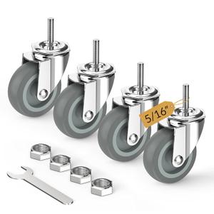 HOLKIE Caster Wheels 3 inch with No Brake Stem Casters, 5/16" -18 x 1-1/2" (Stem Diameter 5/16", Stem Length 1-1/2") Threaded Swivel Casters Set of 4 Heavy Duty Castors Grey