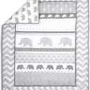 The Peanutshell 3 Piece Baby Crib Bedding Set for Boys & Girls - Newborn, Infant & Toddler Nursery Bed Set Decor with Fitted Crib Sheet, Dust Ruffle Comforter - Elephant Walk