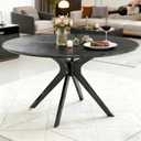 Bellemave Round Dining Table for 4-6, Solid Wood 47" Kitchen Table with Intersecting Pedestal Base, for Kitchen, Dining Room, Living Room (Black)