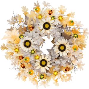 Realistic Fall Wreath with Light 26" Fall Wreaths for Front Door with Fall Leaves Berries Fall Leaves,Sunflower,Autumn Wreath Fall Decorations for Home Thanksgiving Halloween Decorations for Wall Door