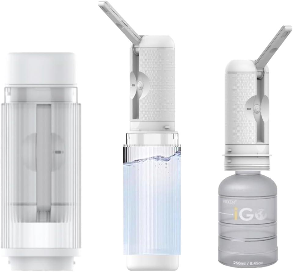 VIKKEN Go+ Portable Travel Bidet Rechargeable, 300ml+250ml Ivory White | Handheld personal hygiene water jet, men and women; 3 pressure modes, long-press stop; 2 bottles, carry bag
