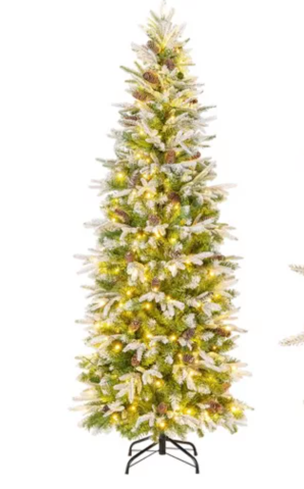 6 Feet Pre-Lit Artificial Christmas Tree Snow Flocked Hinged