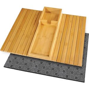 3 in 1 Bamboo Sofa Armrest Tray - Foldable Couch Arm Table with Cup Holder, Secure Edge Design, Anti-Slip and Sturdy Sofa Tray for Drinks, Cellphone, Remote, Snacks - Easy to Clean and Durable