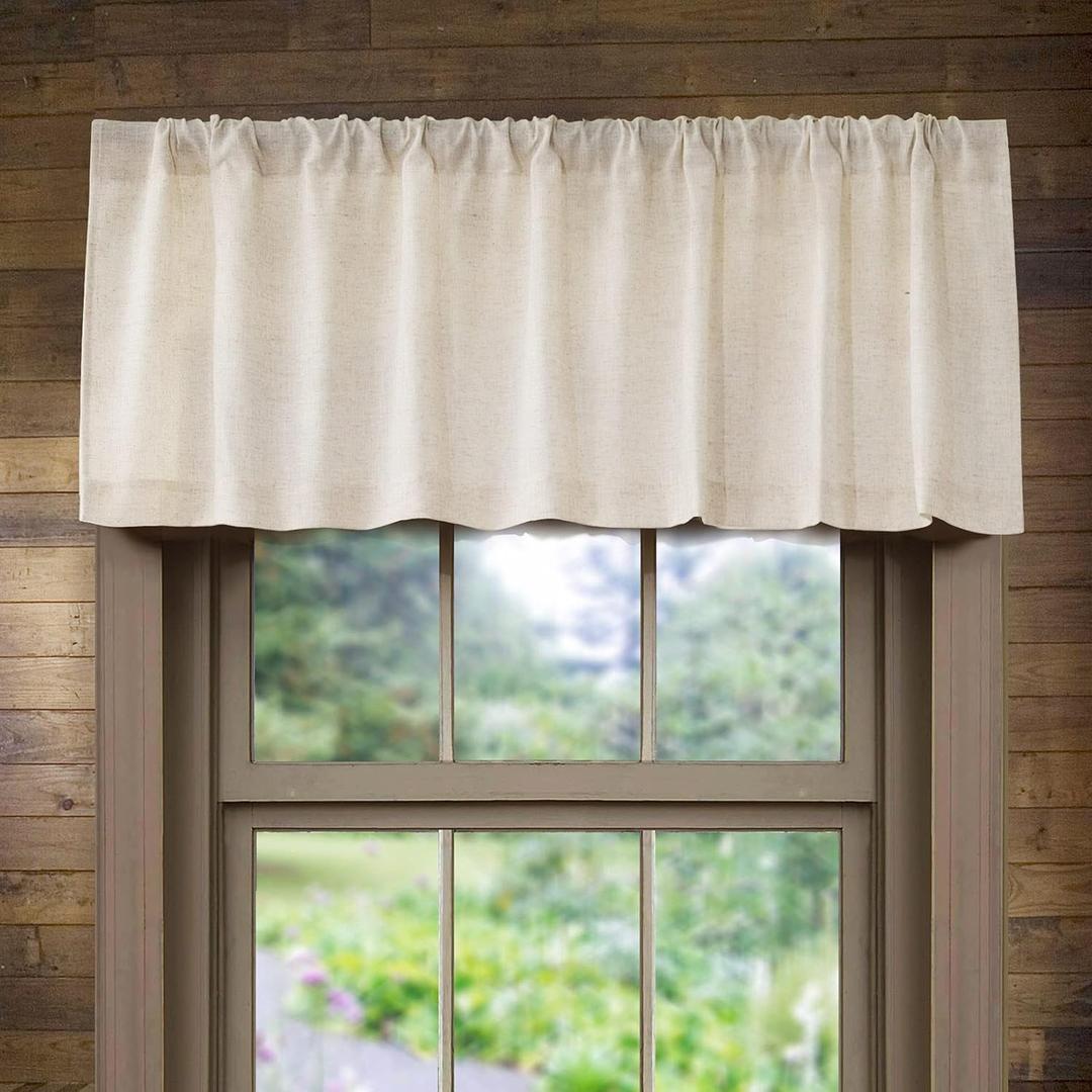 Valea Home Kitchen Valances for Windows, Faux Linen Valance Rod Pocket, Rustic Farmhouse Curtain Valances 18 inch Length for Bathroom Living Room, Natural, 1 Panel