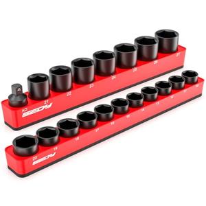 2-Piece 3/8"-Drive SAE Magnetic Socket Organizer Set (Holds 26 Sockets) - Detachable Tool Tray with 5mm Magnetic Base, Screw-Fixed Design & Heavy-Duty Modular Storage for Garage/Home Workshop