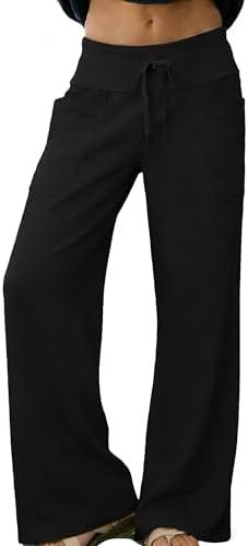 Jianzhixiao Women's Lounge Pants High Waisted Wide Leg Elastic Drawstring Sweatpants Palazzo Pajama Trousers Large