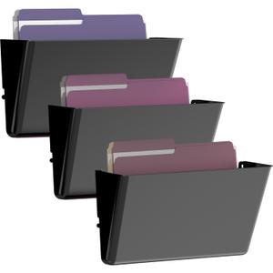 Gawerk Clear Acrylic Single Pocket, Plastic Hanging Wall Mount File Holder for Office Home (Black, 3 Pack)