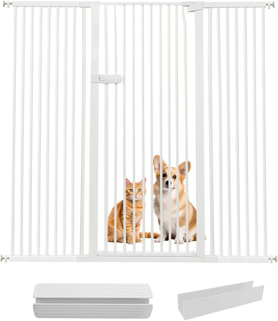 Lumizone Extra Tall Cat Gate 55.12" High Pressure Mounted Extra Wide 2025 New (17 Sizes) 1.37" Gap No Drilling Auto-Close One-Handed Operation Tall Pet Gate for Dogs(White, 55.12" H x 59.45"-63.38" W)