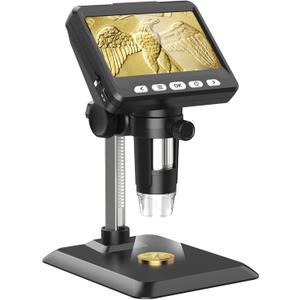 Microscope, LCD Digital Coin Microscope 1000x, 1080P Coin Magnifier,Microscope for Adult with 8 Adjustable LED Lights, PC View, Compatible with MacOS Windows (4.3 Inch)