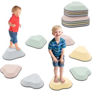 8PCS Stepping Stones for Kids Sensory, Durable Non-Slip Balance Stones for Toddlers,Stackable Indoor & Outdoor Obstacle Course Toys, Develops Balance & Gross Motor Skills (Macaron color)