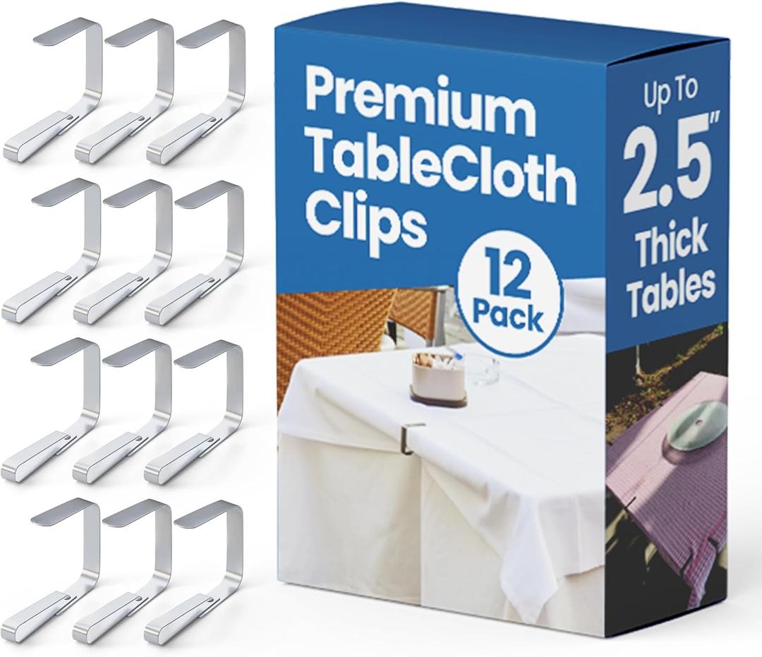 12Pcs Picnic Tablecloth Clips for Outdoor Tables - Stainless Steel Large Table Cloth Clip, Fits for 2.5 Thick Tables, Metal Clamps for Picnic Table Clips, Dining Table Cloth Holder