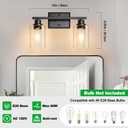 Unicozin 2 Light Bathroom Light Fixtures, Modern Vanity Lights Over Mirror, Black Wall Lamp with Clear Glass for Living Room Cabinet Bedroom Porch