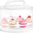 Yesland Cake Carrier with Collapsible Handle - White Cake Container and Holder with Lid - Portable Plastic Round Cake Cover for 10 inch Cake, Pies, Cookies, Nuts, Muffins, Cupcakes and Fruit