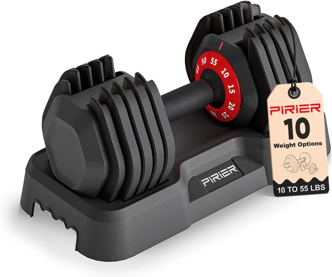 PIRIER Adjustable Dumbbell Set 55LB Dumbbells Weight, 10-in-1 Weight Dumbbell with Anti-Slip Metal Handle and Bicep Supports for Comprehensive Full Body Strength Training